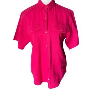 Vintage David Brooks Pink Cotton‎ Linen Short Sleeve Button Down Shirt Womens 6